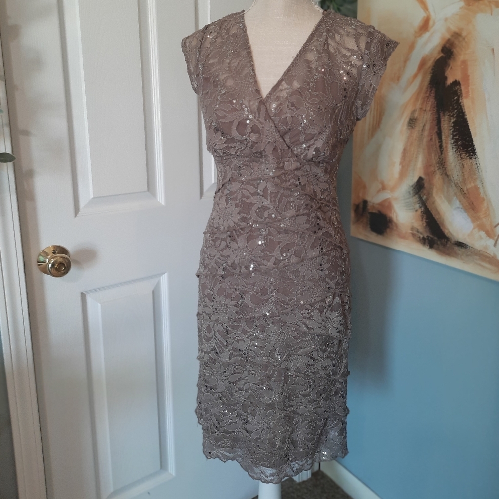 Taupe Sparkly Cocktail Dress